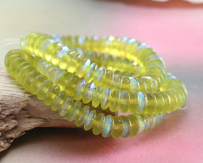 Czech Glass Textured Peridot AB Spacer 2x6mm