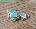 Antique Silver (plated) Turquoise Enamel Beaded Square Focal Link 15x14.5mm