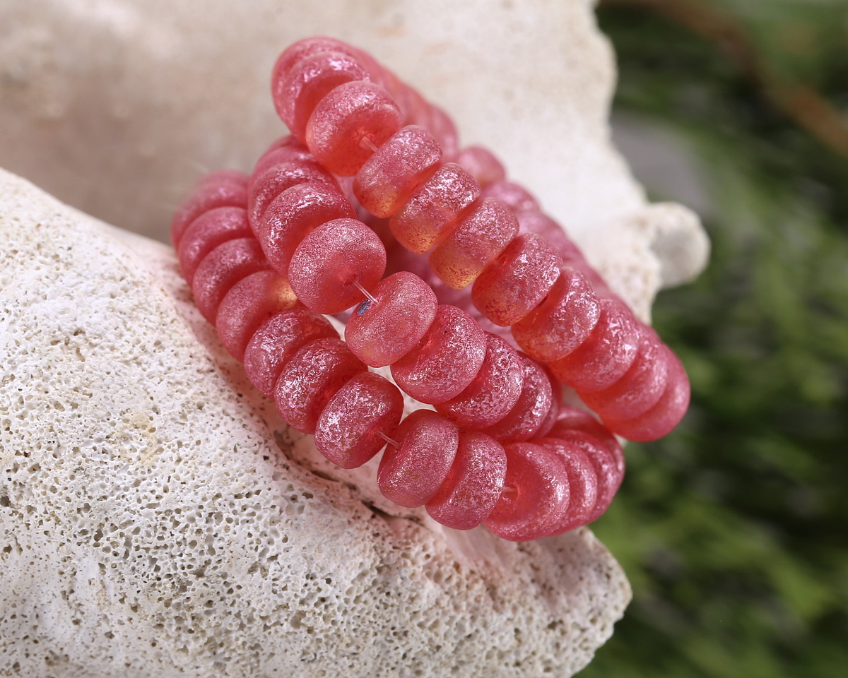 Czech Glass Textured Rosaline w/ Metallic Pink Wash Heishi 4x8mm
