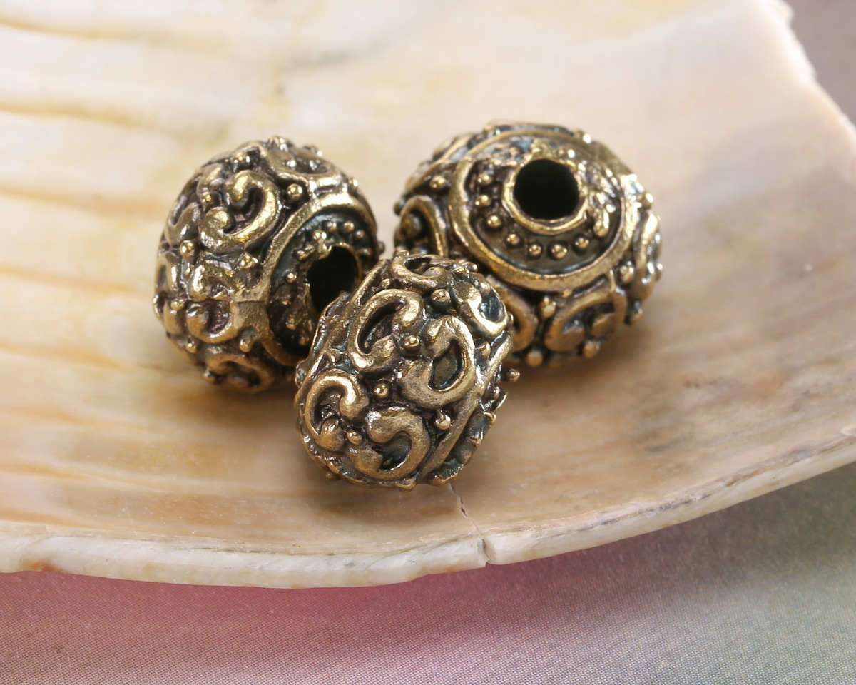 Mykonos Antique Brass (plated) Fancy Ball Spacer 10x13mm