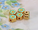 24K Gold (plated) Sweet Mint/Yellow Enamel Daisy Bead 8mm