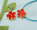 24K Gold (plated) Red Enamel Daisy Button 10mm