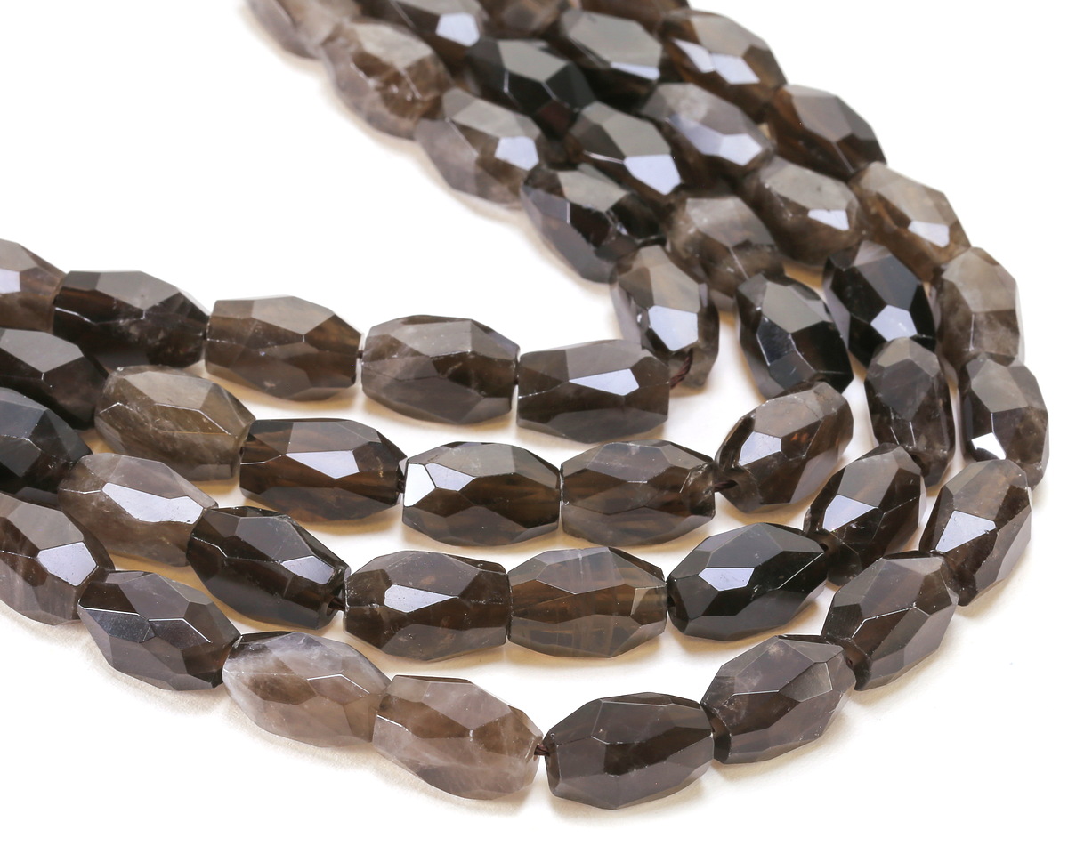 Smoky Quartz Microfaceted Long Nugget 9x14mm