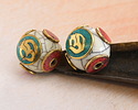 Nepalese White Shell & Brass w/ Om on a Turquoise Center Round Bead 18x17mm