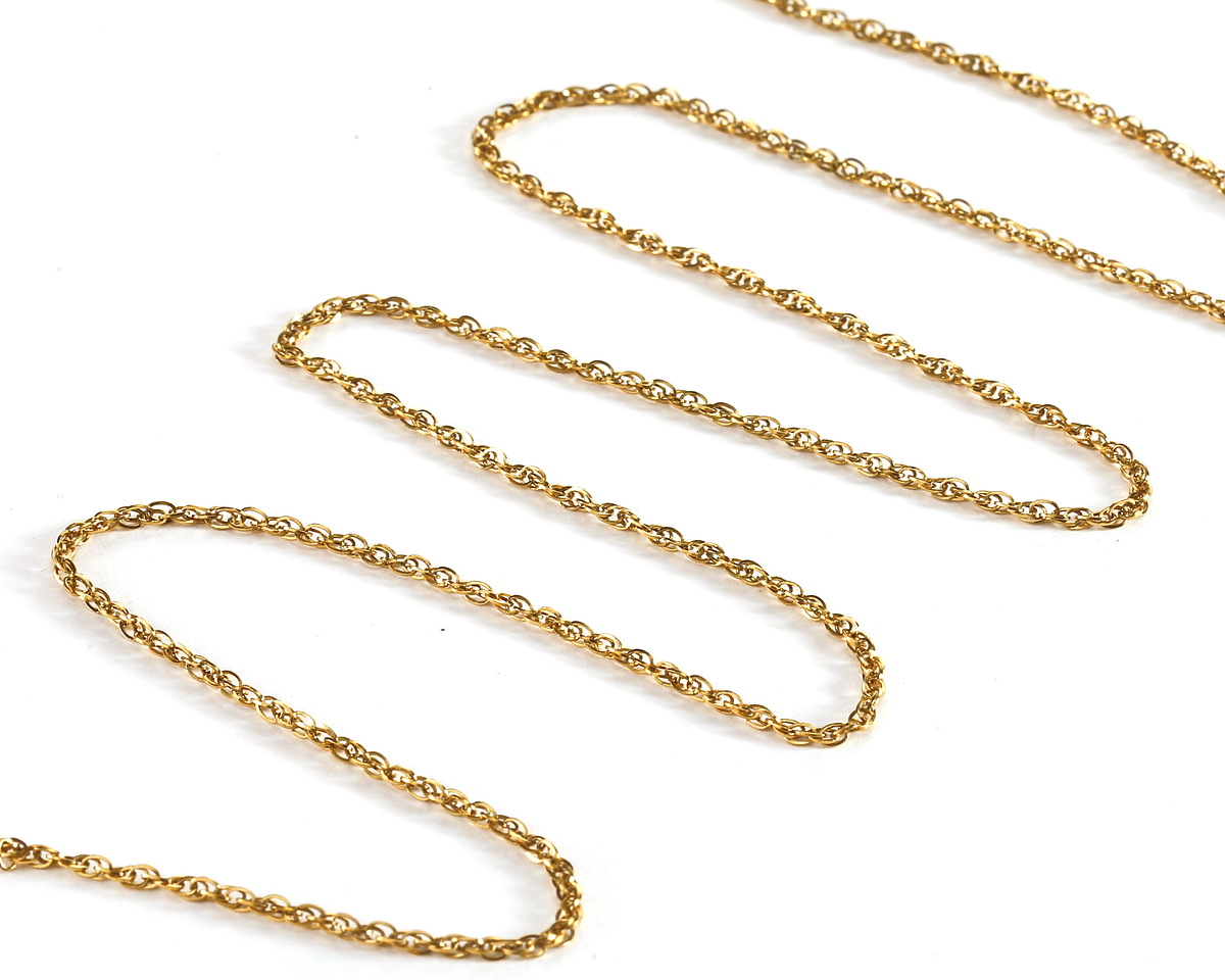 Waterproof 18K Gold PVD Plated Stainless Steel Figaro Chain, 1.25x1.64mm links, 25ft Spool