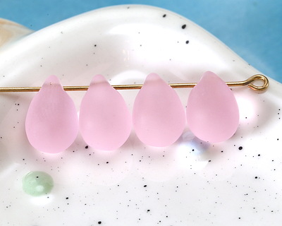 Blossom Pink Beach-Style Glass Teardrop Focal 14x10mm