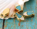 24K Gold (plated) White & Turquoise Pearl Enamel Fish Bead 15x7mm