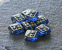 Czech Glass Capri Blue w/ Gold Ornamental Rectangle 11x12mm
