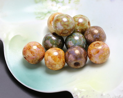 Czech Glass Fruit Cake w/ Rembrandt Finish (large hole) Round Druk 10mm