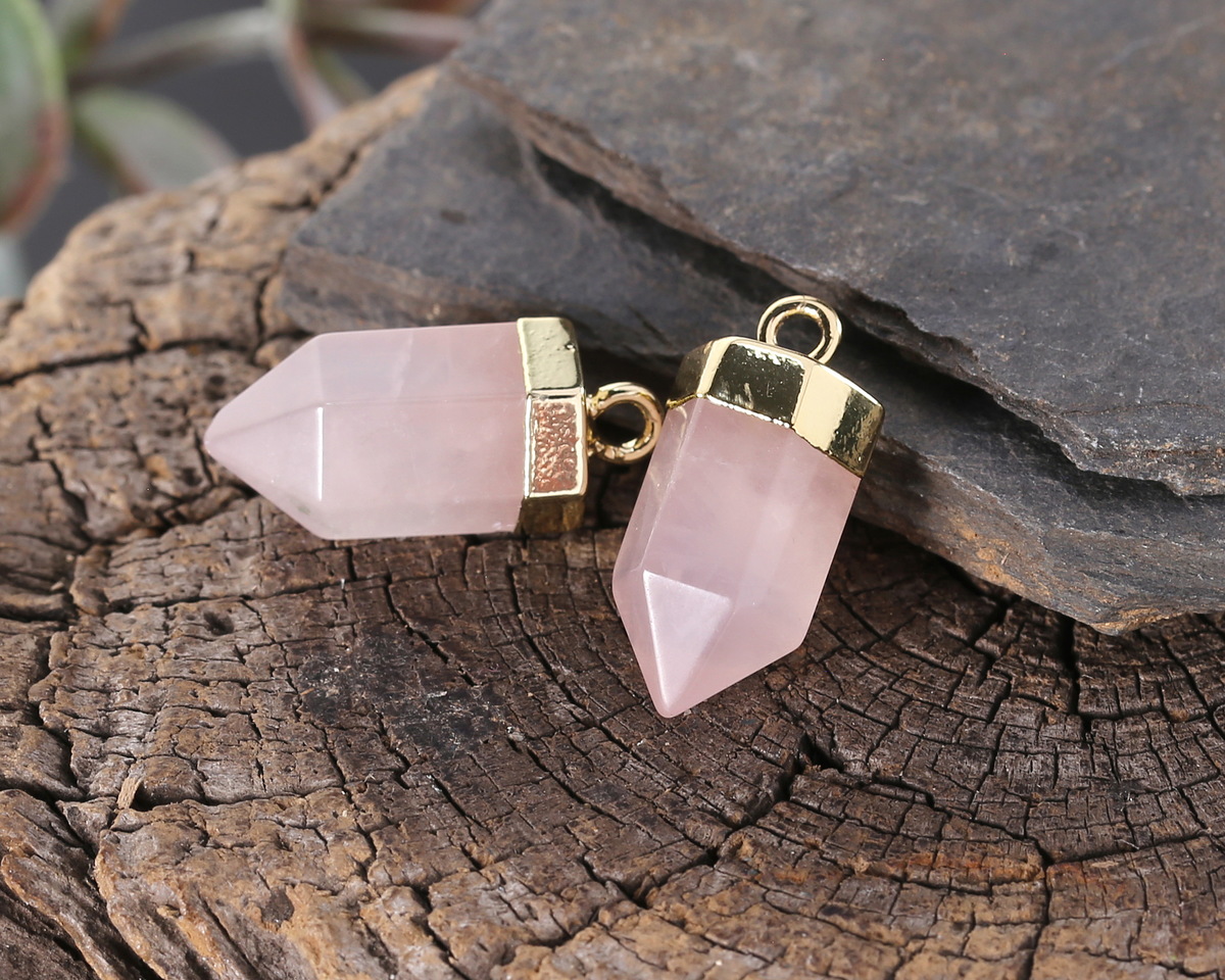 Rose Quartz (Natural) Point w/ Gold Finish 8x16mm