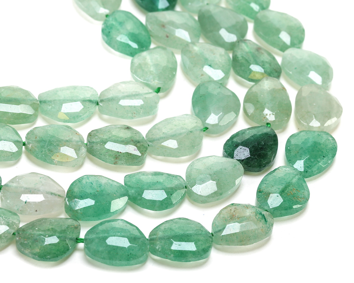 Green Strawberry Quartz Microfaceted Puff Pear 13x16mm