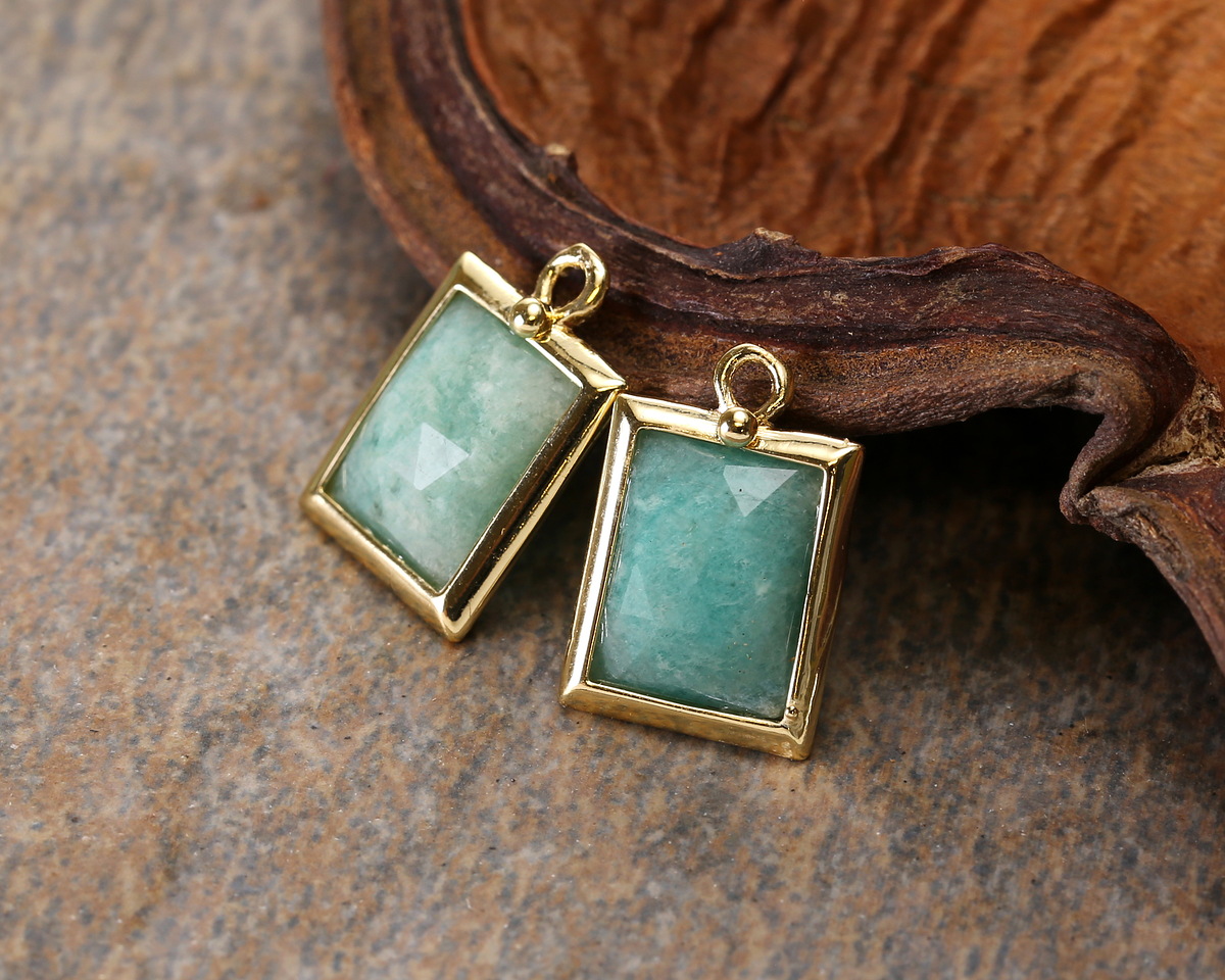 Brazil Amazonite w/ Gold Finish Faceted Rectangle Focal 10x15mm