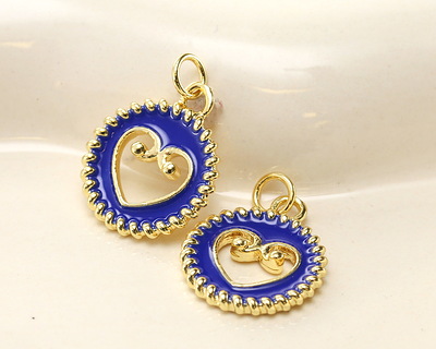 Cobalt Enamel w/ Gold Finish Open Heart in Coin Focal 15.5x18.5mm