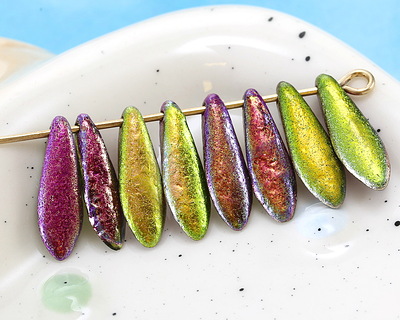 Czech Glass Textured Bird of Paradise Metallics Mix Dagger 5x16mm