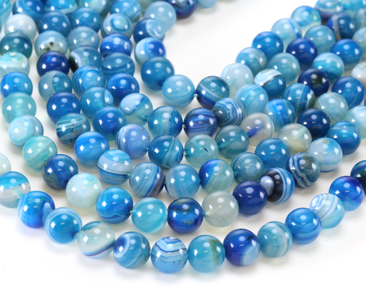 Aqua Blue Line Agate Round 10mm