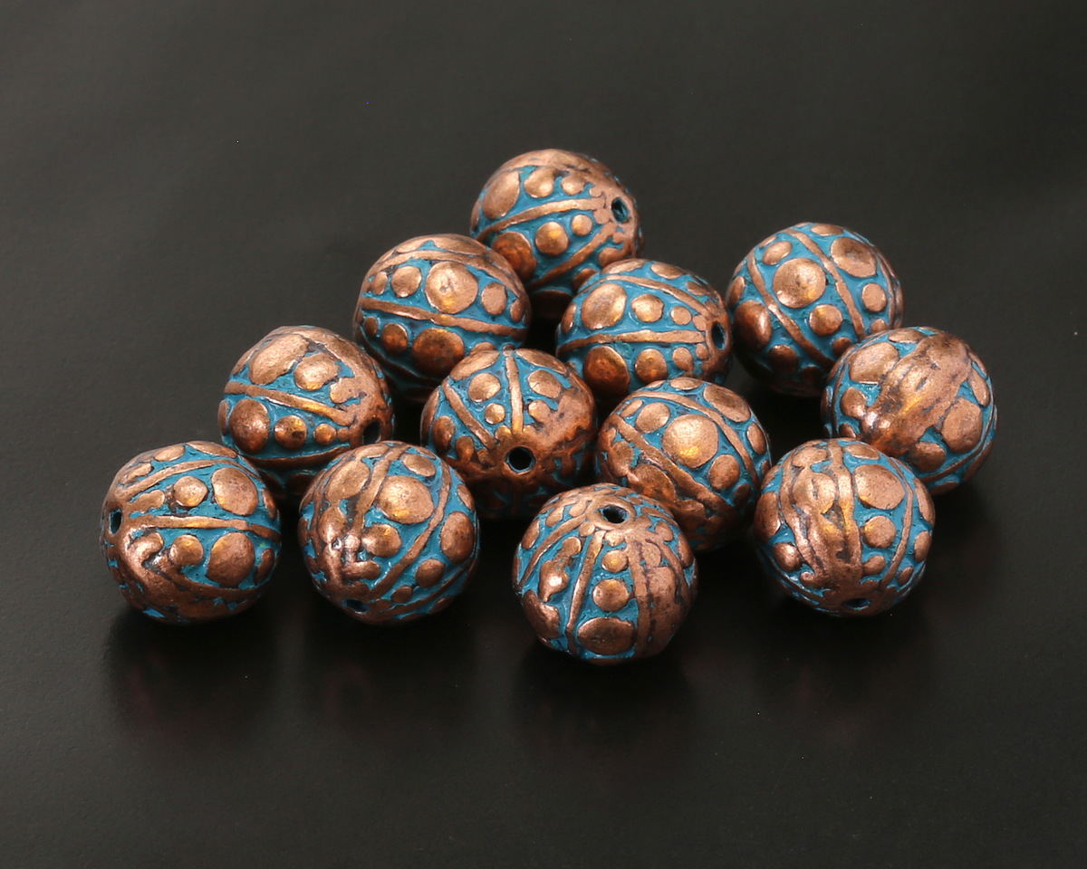 Patina Blue Copper (plated) Lots of Dots Round 10mm