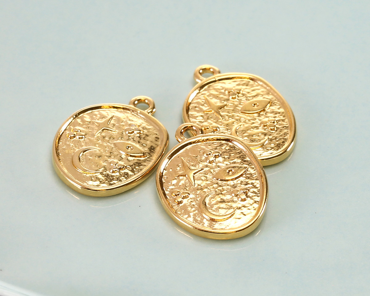 24K Gold (plated) Celestial Symbols Organic Oval Focal 14x19mm