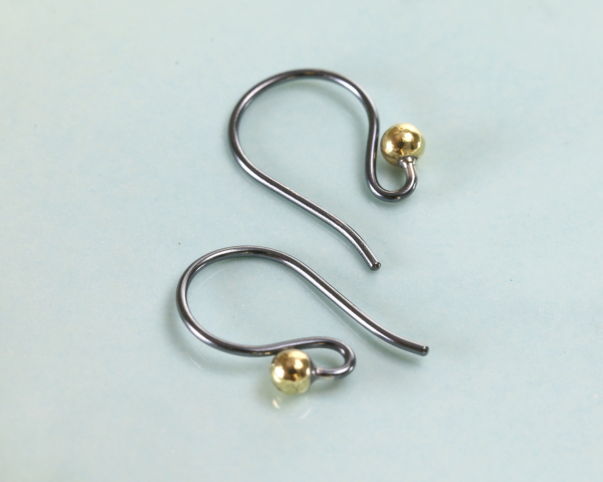 Nina Designs Sterling Silver Black Finish Simple Ear Wire w/ Bronze Ball 10x18mm