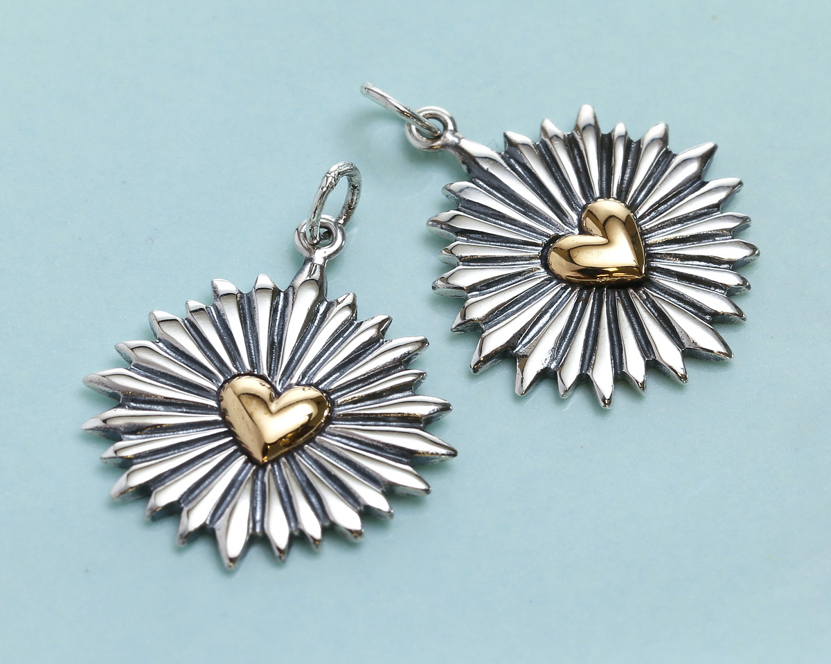 Nina Designs Large Mixed Metal Heart Pendant with Sunrays 21x27mm