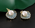 18k Gold (plated) Aqua Pearl Enamel Shell w/ Faux Pearl Focal 16x17mm