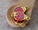 24K Gold (plated) Transparent Ruby Enamel Ladybug Focal Link 17x9.5mm