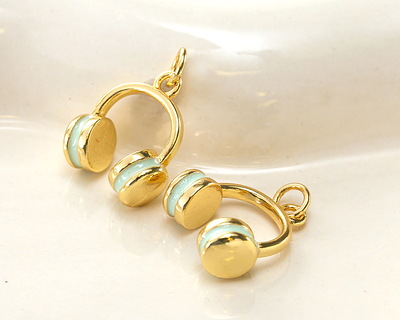 Sweet Mint Enamel w/ Gold Finish Headphones Charm 14x16mm