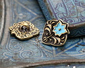 TierraCast Antique Brass (plated) Light Sky Blue Enamel Flower Square Button 14x15mm