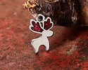Antique Silver (plated) Cherry Red Enamel w/ Glitter Reindeer Pendant 10x16mm