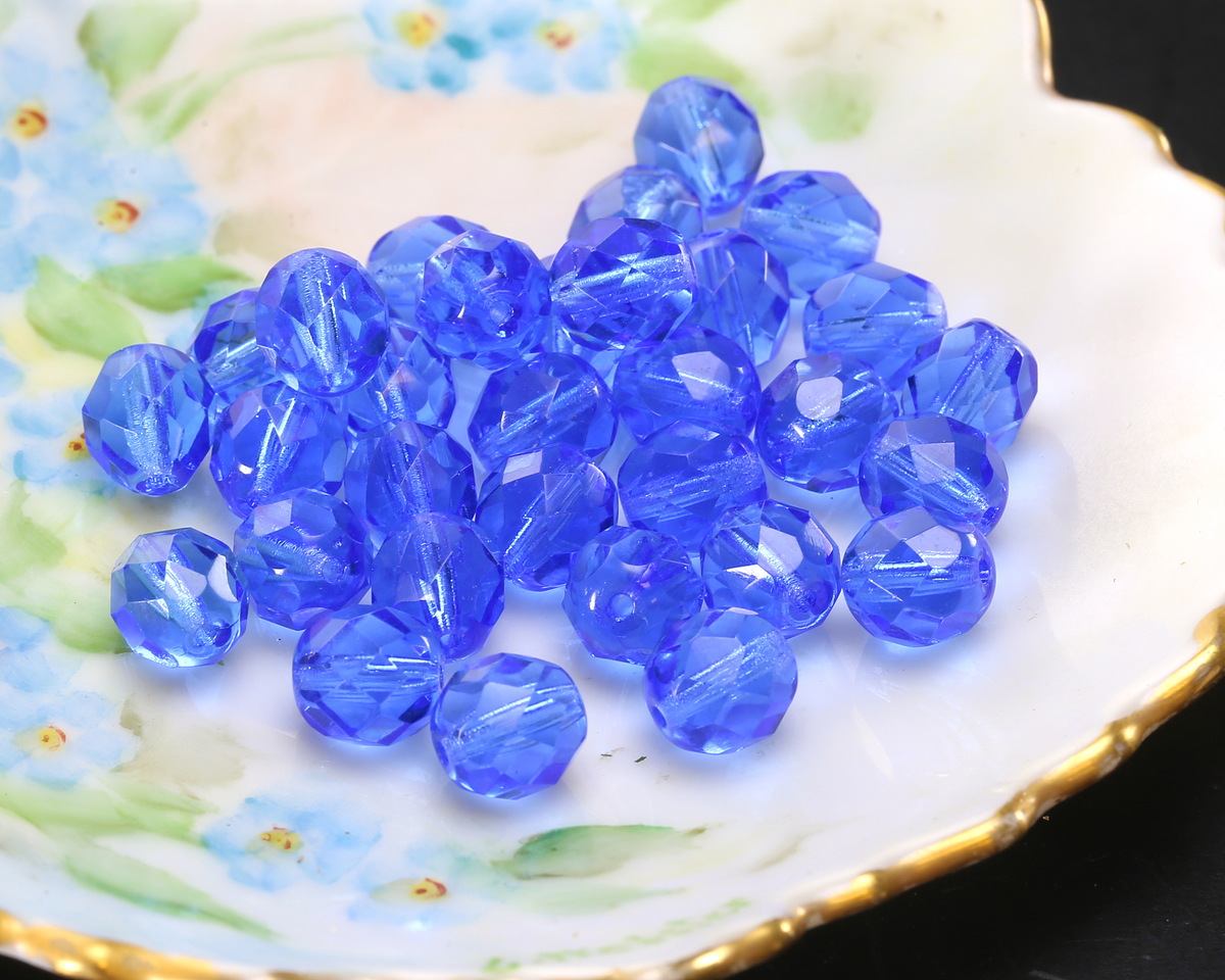 Czech Glass Sapphire Fire Polished Round 8mm