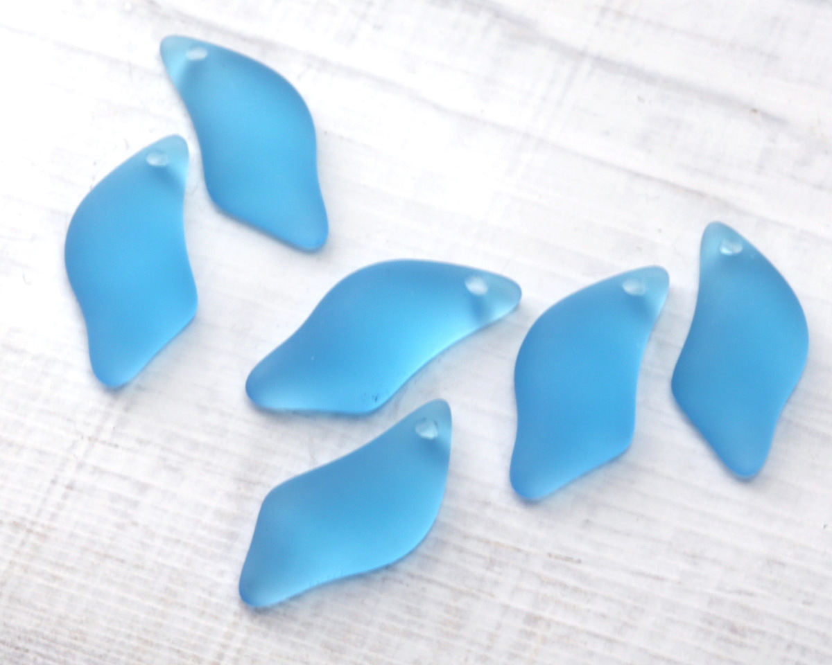 Pacific Blue Beach-Style Glass Wave Drop Pendant Pair 12x25mm