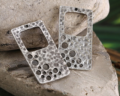 Mykonos Antique Silver (plated) Space Stencil Rectangle Focal 40x22mm