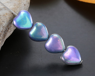 Czech Glass Blue & Purple Metallic Heart 10mm