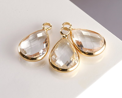 Clear Crystal Teardrop in Gold Finish Bezel 10.5x18mm