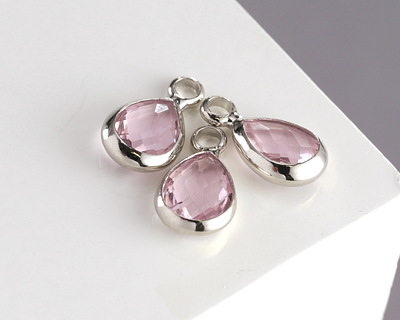 Rose Pink Crystal Teardrop in Silver Finish Bezel 6.5x11.8mm