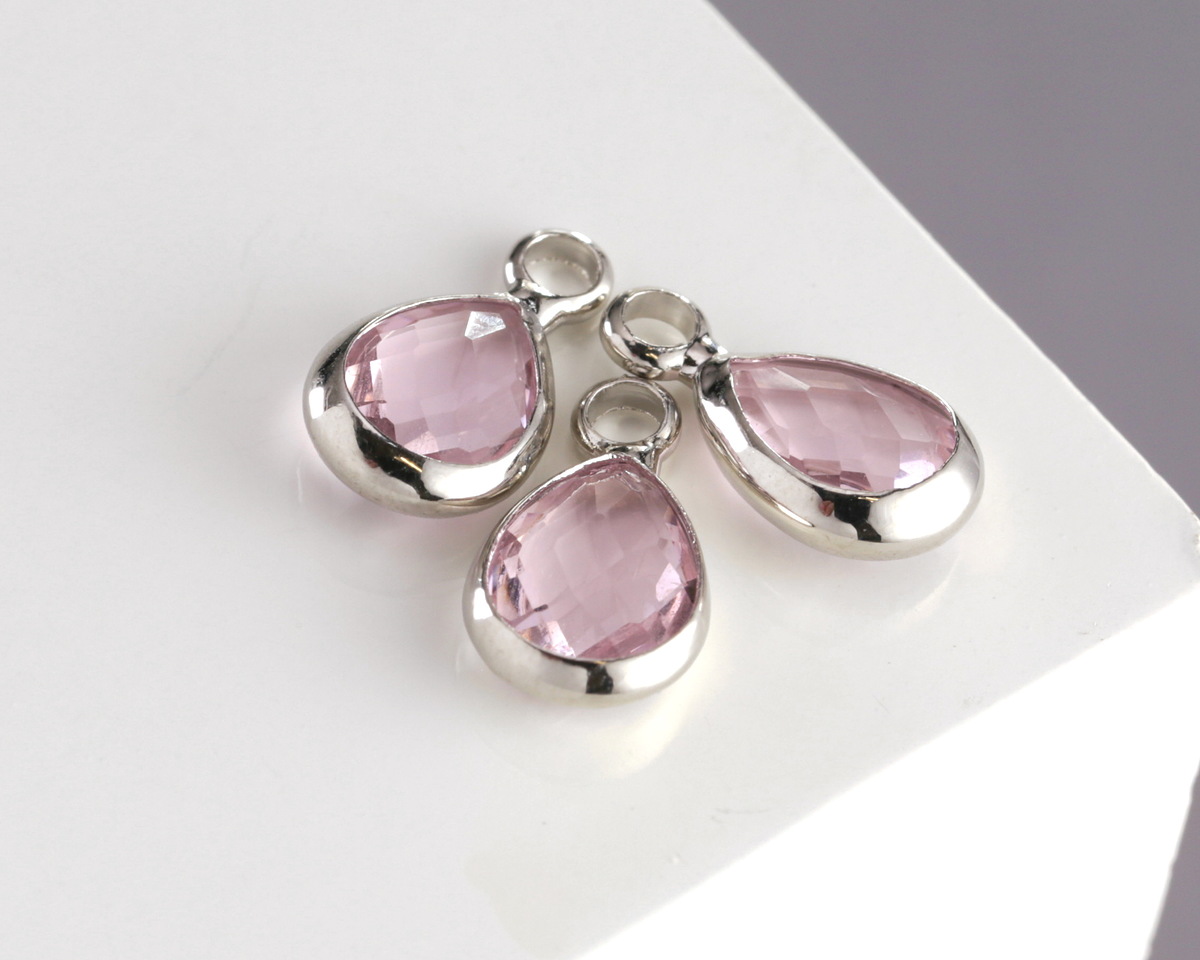 Rose Pink Crystal Teardrop in Silver Finish Bezel 6.5x11.8mm