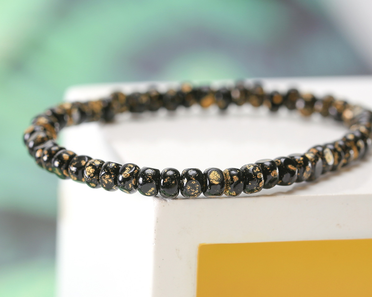 Czech Glass Textured Jet w/ Antique Gold Trica Beads 3x4mm