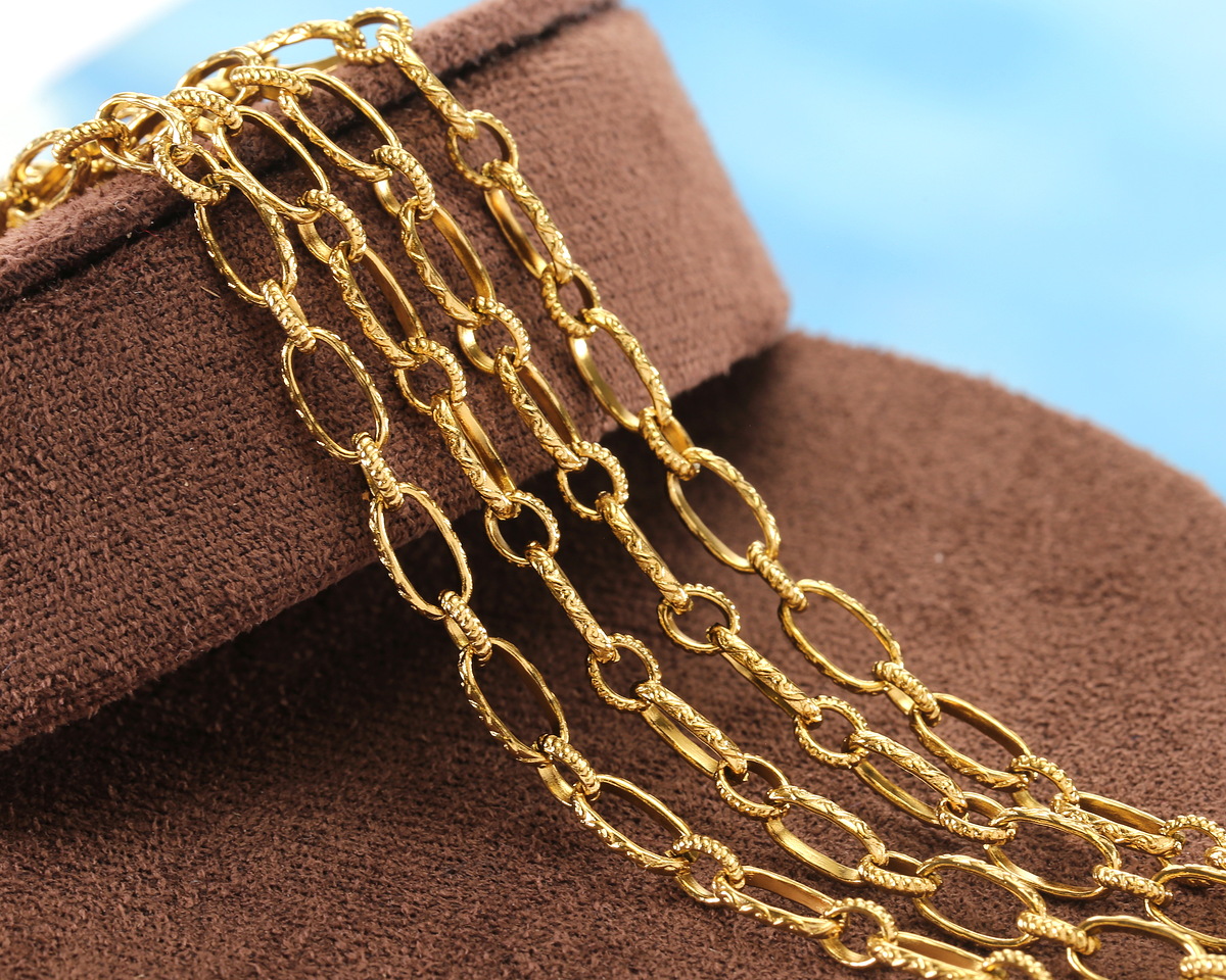 Waterproof 18K Gold PVD Plated Stainless Steel 1:1 Textured Cable Chain, 5' Package