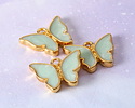 24K Gold (Plated) Mint Green Pearl Enamel Butterfly Focal 18x15mm