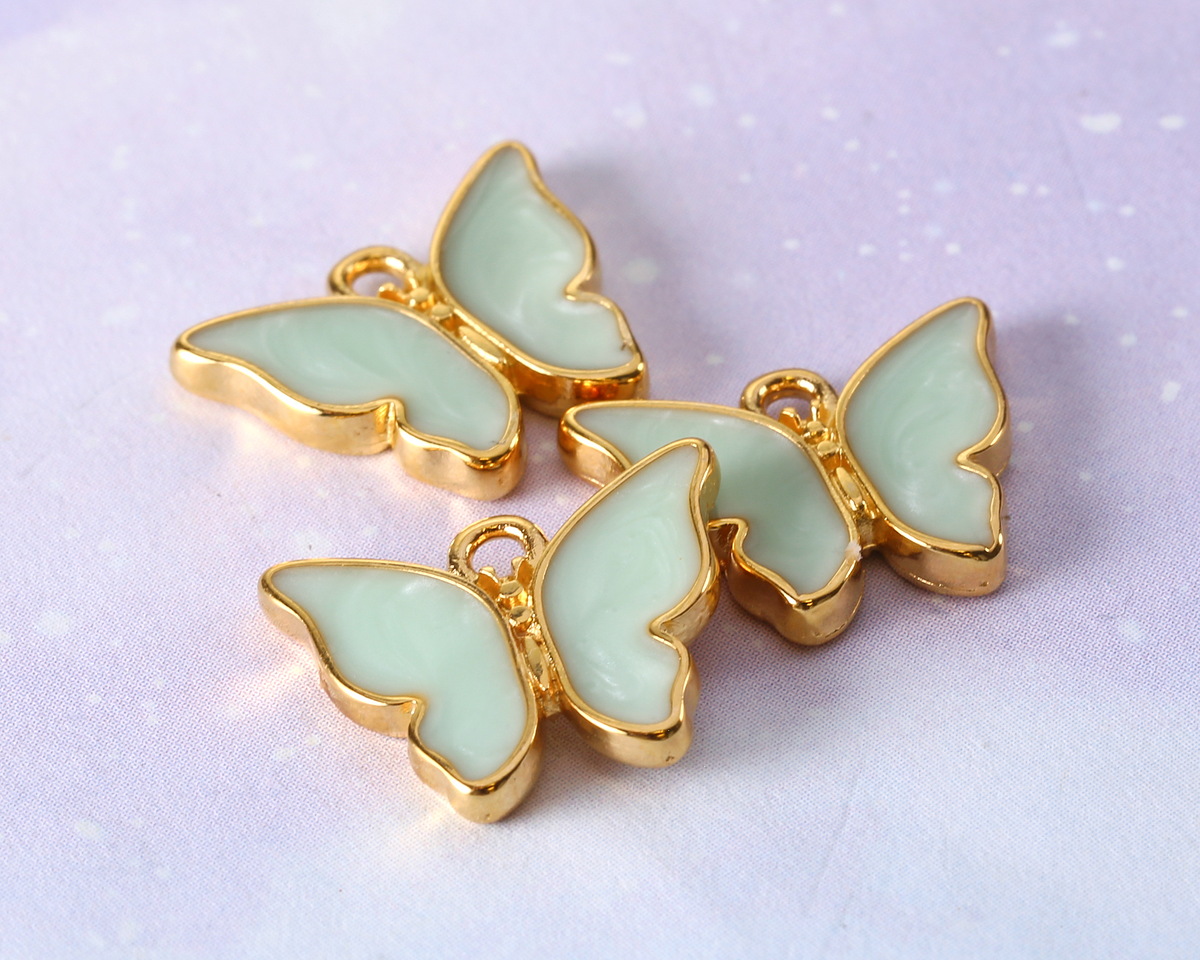 24K Gold (Plated) Mint Green Pearl Enamel Butterfly Focal 18x15mm