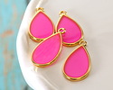 24K Gold (Plated) Transparent Paradise Pink Resin Drop Focal 13x23mm