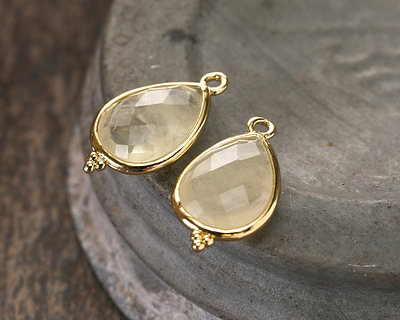 Lemon Quartz w/ Gold Finish Faceted Teardrop Focal 12x21mm