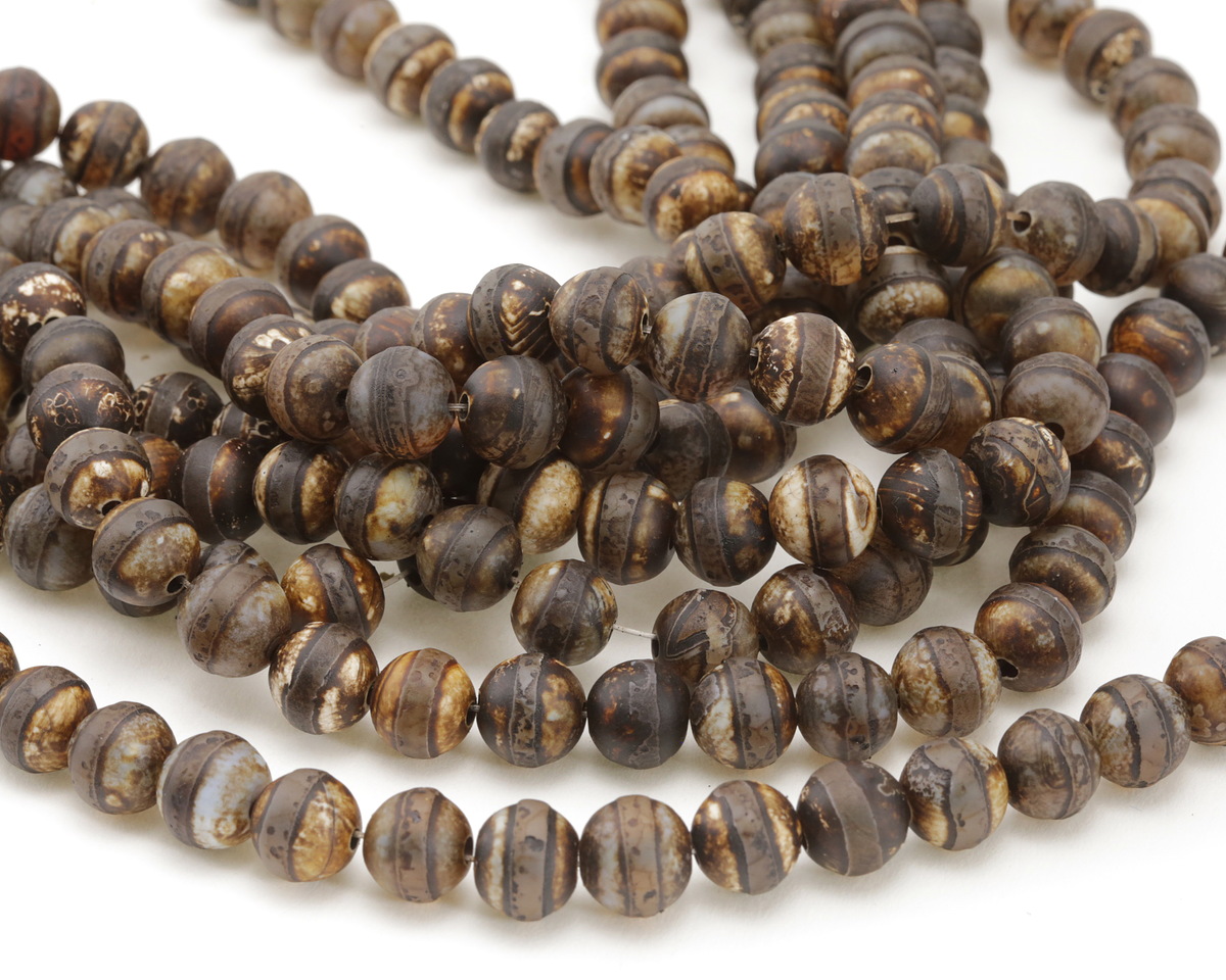 Tibetan (Dzi) Agate Matte Dark Round 12mm