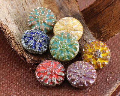 Czech Glass Multi Color Dahlia w/ Rembrandt Finish 14mm