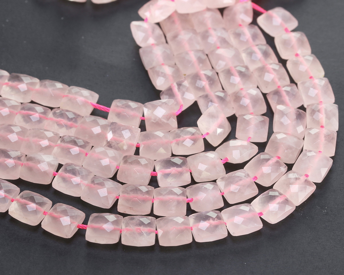 Madagascar Rose Quartz (A) Microfaceted Square 8mm