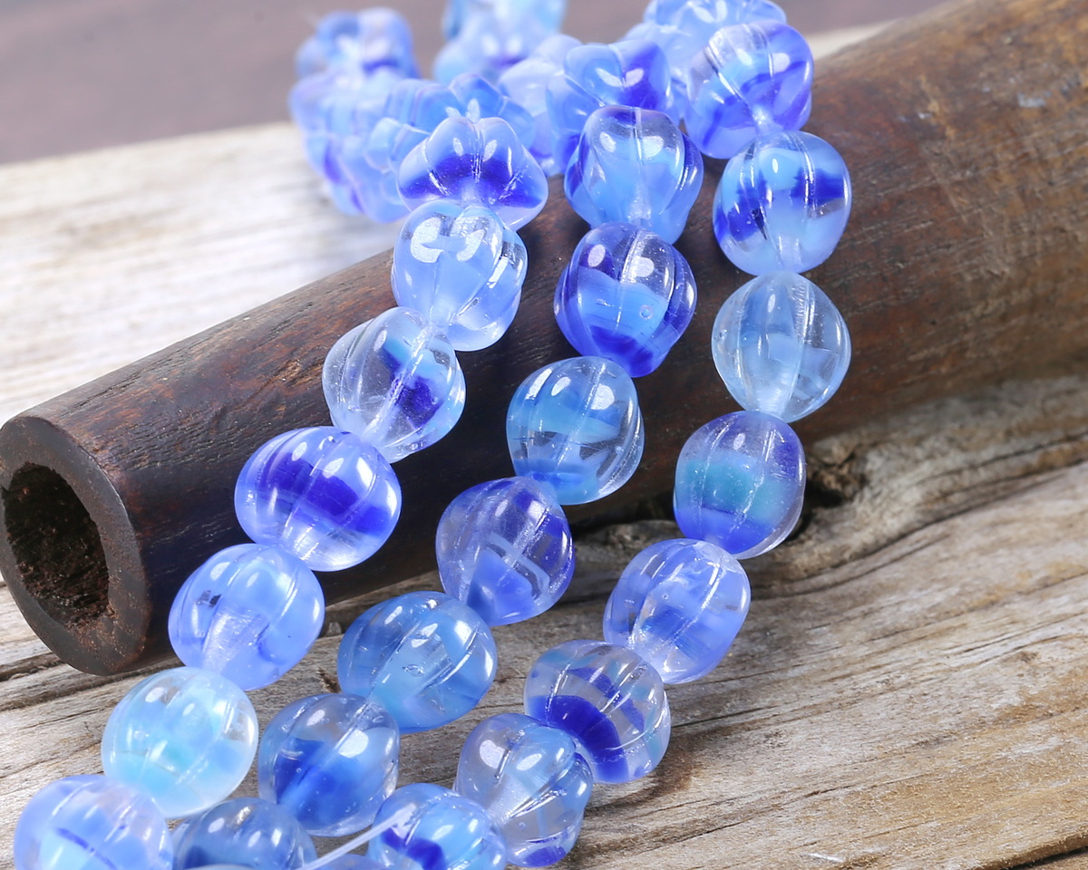 Czech Glass Blues Mix Melon Round 10mm