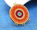 24K Gold (plated) Hyacinth, Plum & Turquoise Enamel Radiating Sun 1-3 Chandelier Focal Link 26x32mm