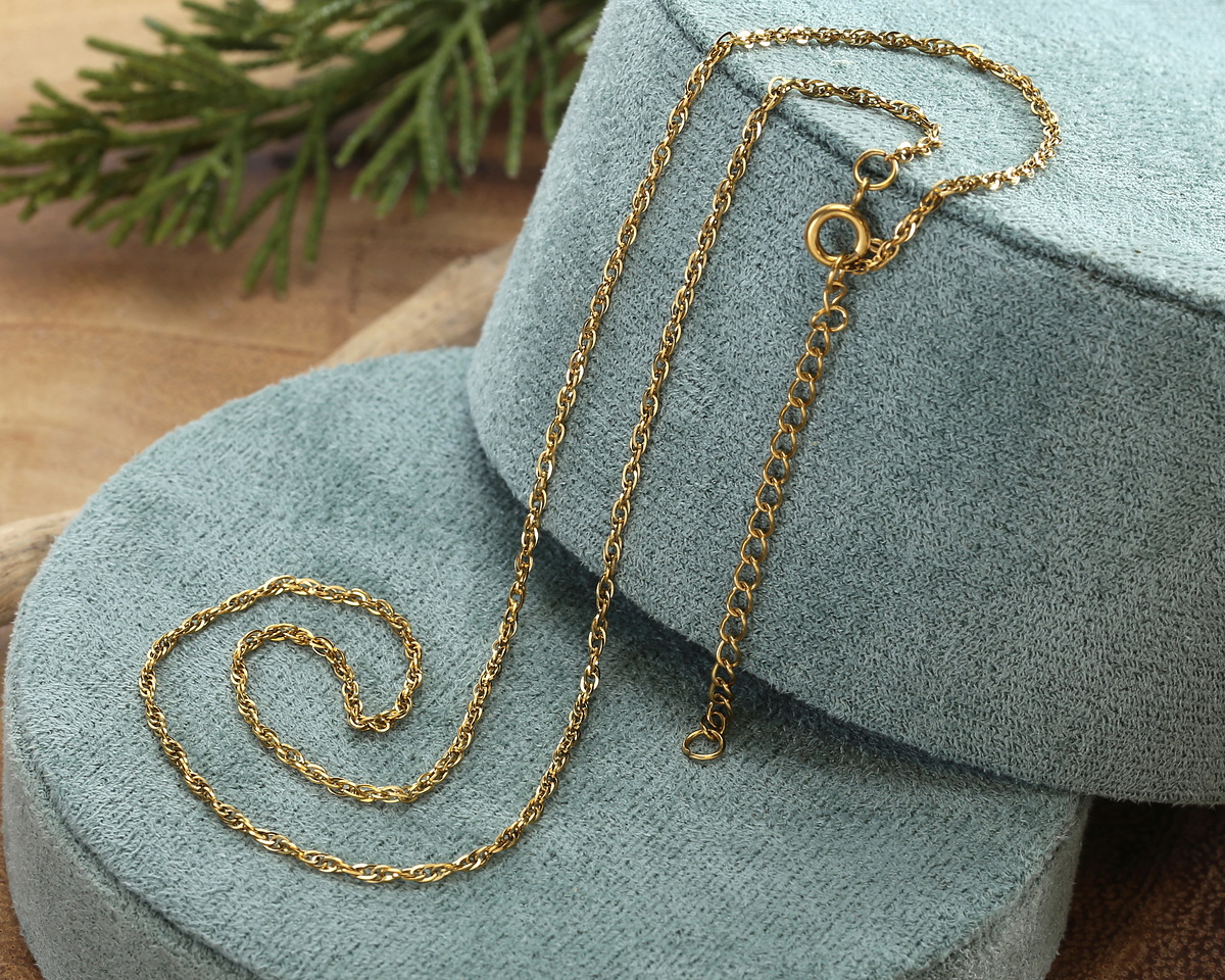 Waterproof 18K Gold PVD Plated Stainless Steel Figaro Chain, 18" Finished w/ 2" extender, 1.25x1.64mm links