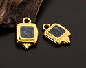24K Gold (plated) Jet Pearl Enamel Beaded Square Focal 10x16mm