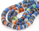 African Recycled Glass Multi Blue/Orange/Green Mini Donut 11-13mm