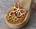 24K Gold (plated) Framed Transparent Pink Butterfly Focal Link 17.5x10mm